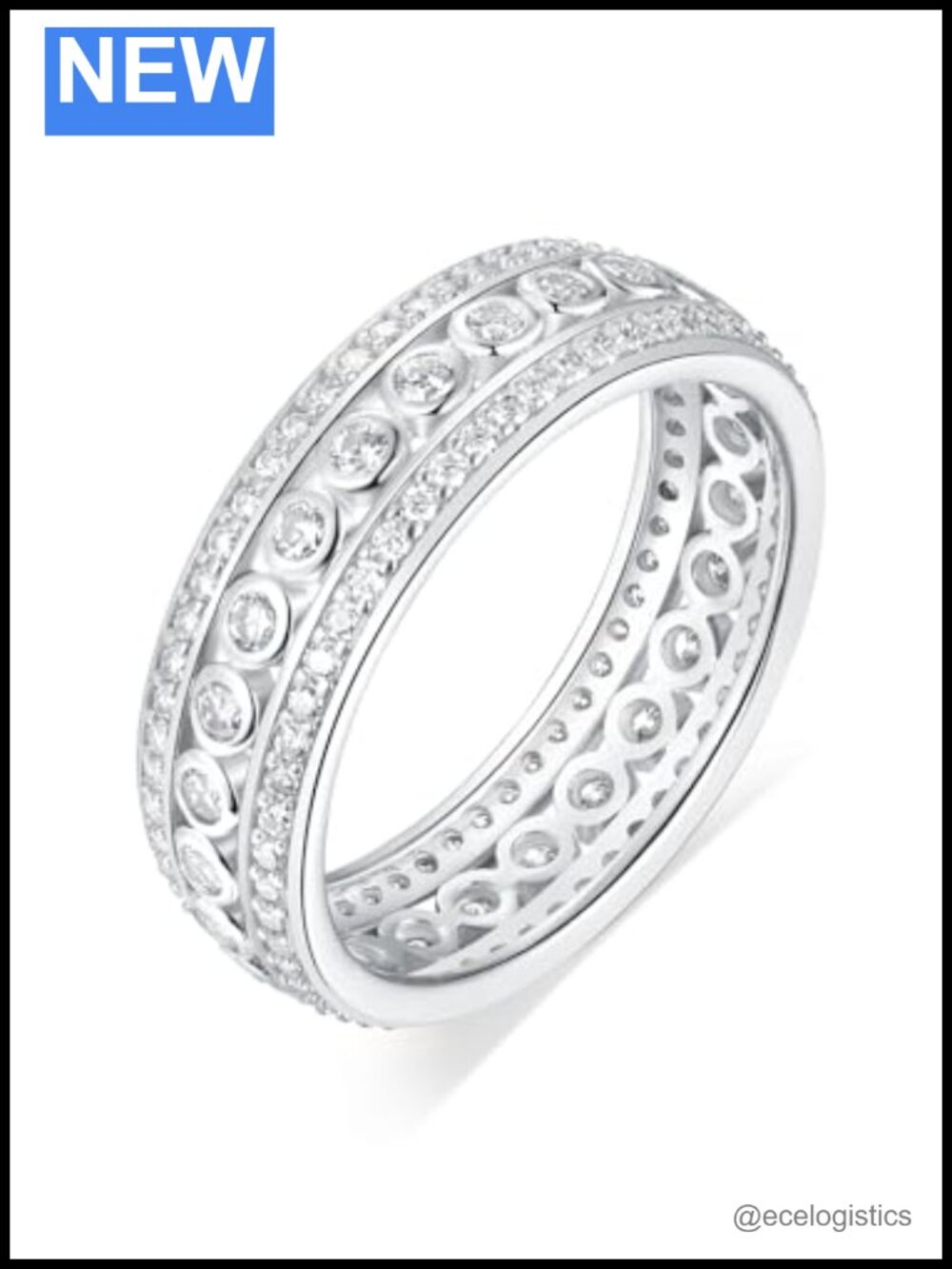 Moissanite Eternity Ring Bezel Set Sterling Silver Wedding Band